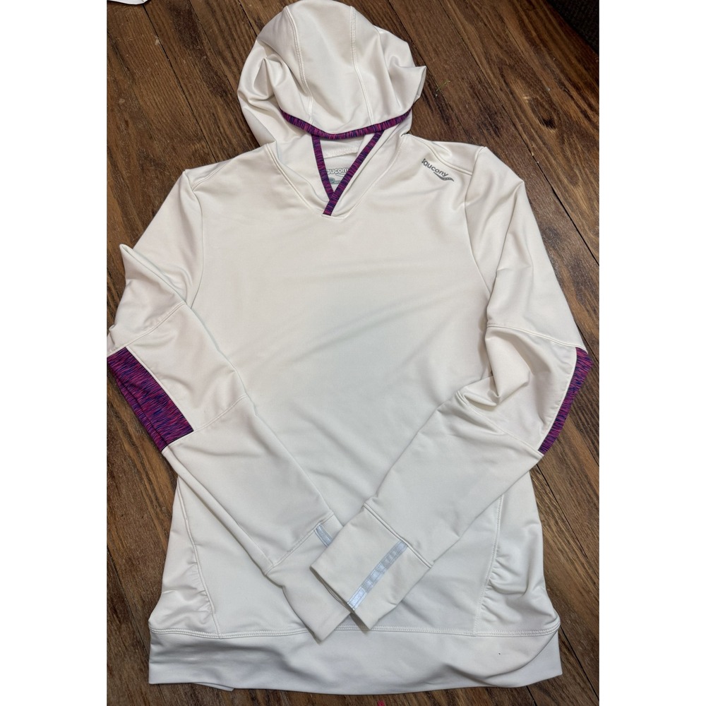 Saucony Women's Long-Sleeve Hooded Running Shirt – Off-White/Cream (Size S)
